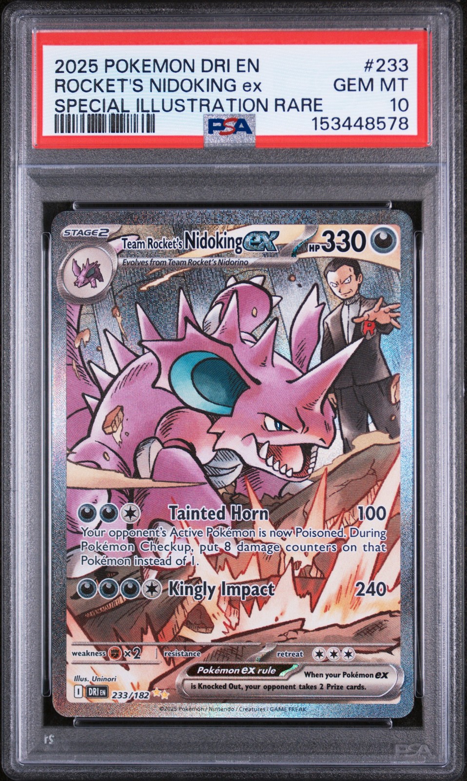 2025 POKEMON DRI EN-DESTINED RIVALS #233 TEAM ROCKET'S NIDOKING EX PSA 10