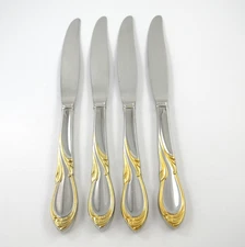 Yamazaki CACHE GOLD 4 Dinner Knives Glossy Stainless Steel Flatware Japan