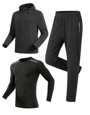Men's Tracksuit Sweatsuits 3 Piece Windproof Jacket Long-Sleeve T-Shirts Pant...