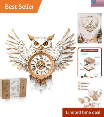 3D Wooden Puzzles for Adults,Snowy Owl DIY Clock Kit with Pendulum Idea,Begin...