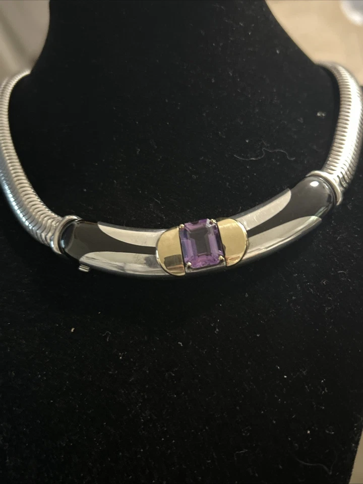 COLLAR GARGANTILLA CARTIER AMATISTA PLATA ESTERLINA ORO AMARILLO 18K GRANDE DAMAS Foto 4 de 4