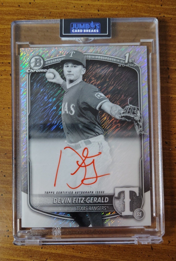 2025 Bowman Chrome Devin Fitz-Gerald 1st Black White Shimmer SSP Red Ink Auto 🔥