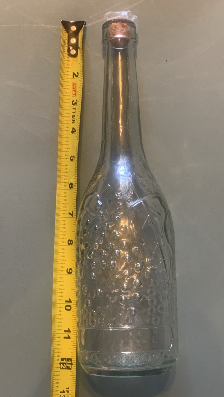 Holiday  Glass Decorating Bottle 12” white Leaves Design & Cork pre owned 