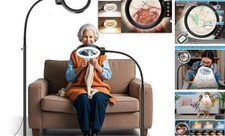 30X 10X Large Floor Magnifying Glass with Light and Stand,72 LED Flexible Black