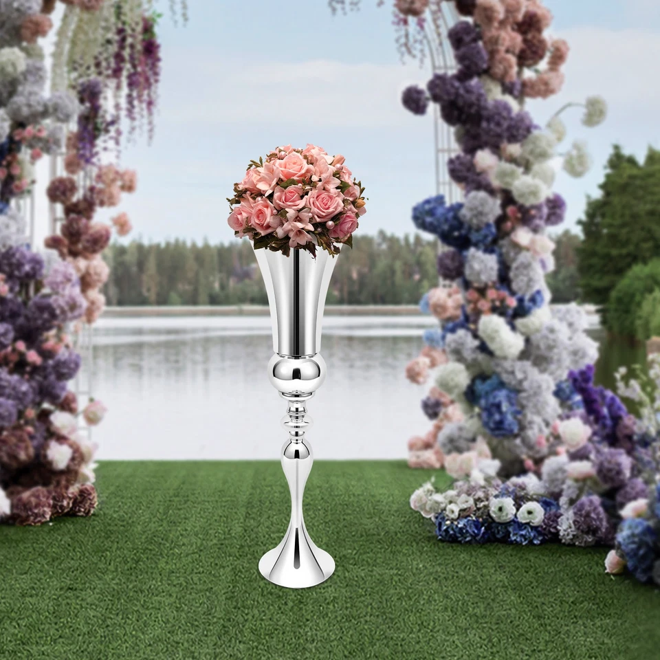 74CM Moderne Bodenvase Gro?e Blumenvase Metall Vase Silber Home Dekoration DE - Bild 3 von 4