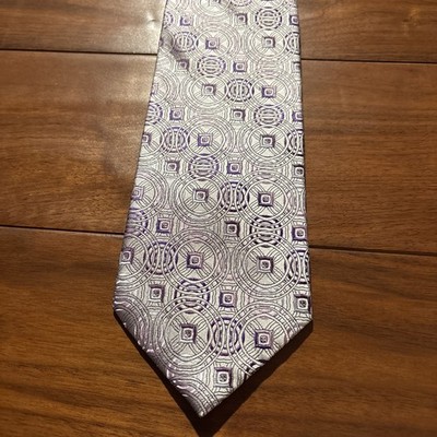 Emilio Ponti 100% Silk Medallion Tie Silver Purple Hand Made Roma Milano