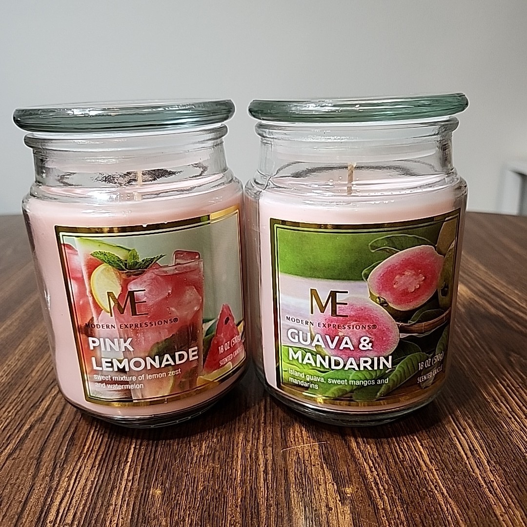 1-Modern Expressions Candle Guava & Mandarin & 1-Pink Lemonade- 18oz Ea