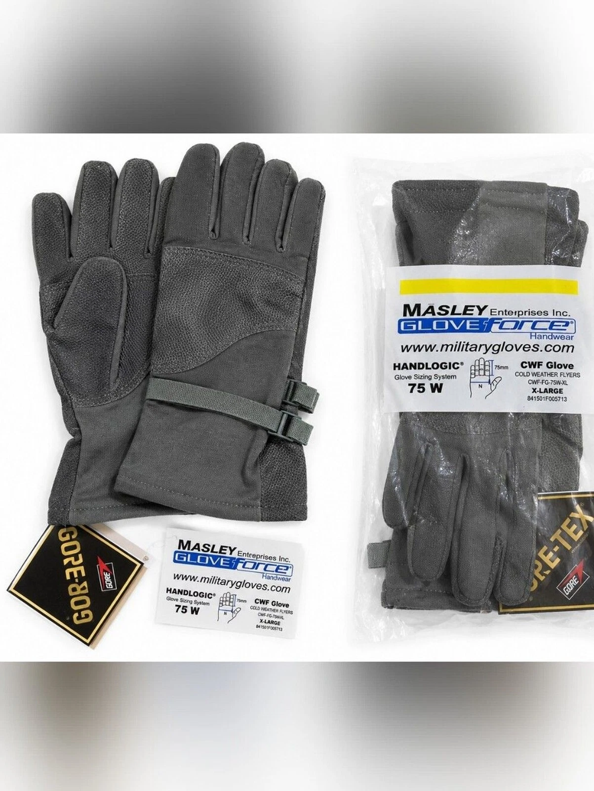 Masley Glove Force CWF Cold Weather Flyers Gloves Gore-Tex Gray Size XL 75W NIP