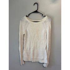 Ann Taylor LOFT Womens XS Cream White Textured Open Knit Scoop Neck Sweater