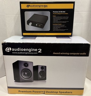 Audioengine A2 Desk Top Speaker System w/ D1 24-Bit Adapter *Complete + Tested*