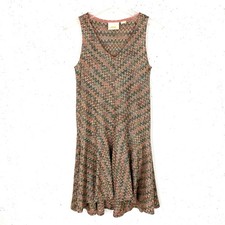 Anthropologie Maeve Westwater Knit Flounce Hem Dress Brown Motif A-Line Size XS