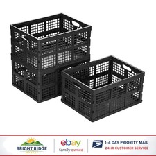 Space-Saving Plastic Storage Crates, 34L Capacity, Convenient Collapsible Design