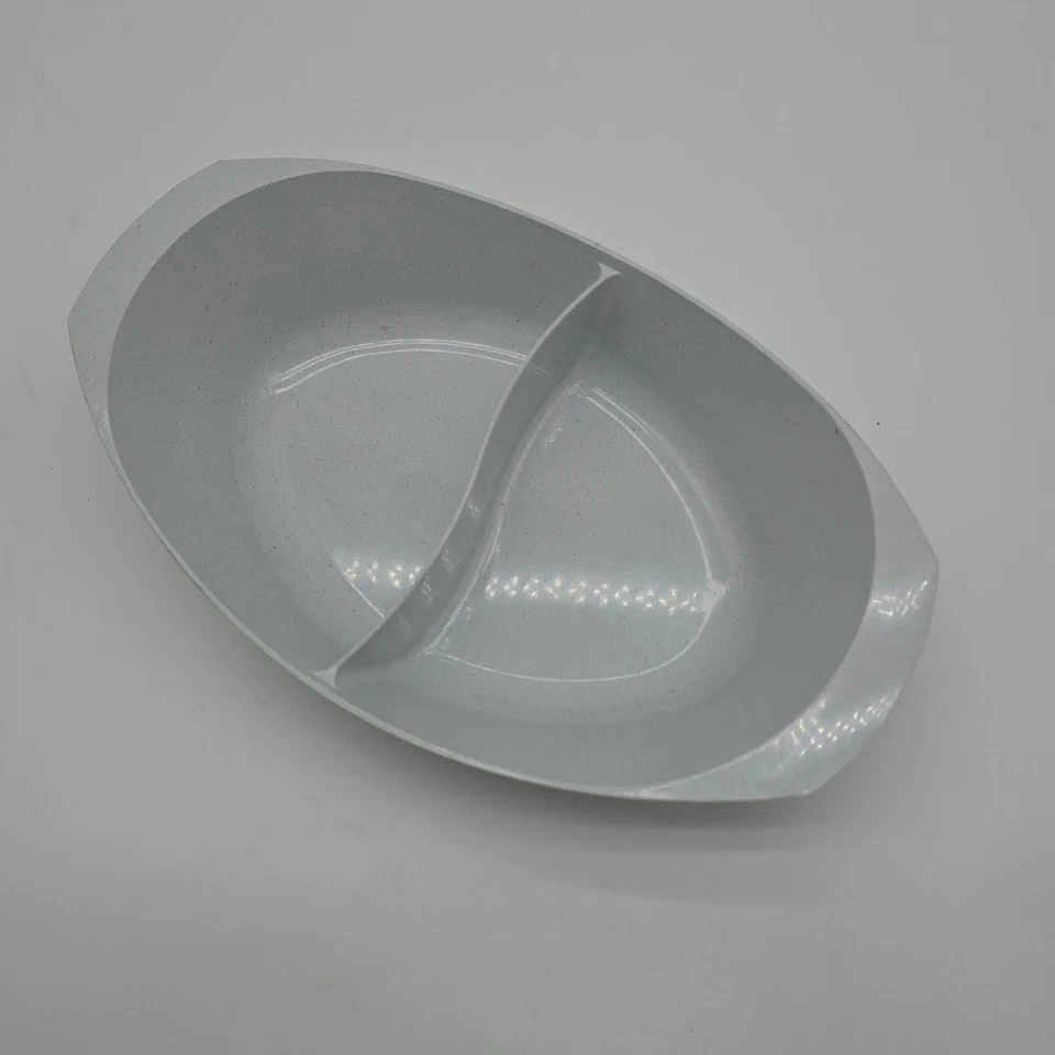 Tigela de micro-ondas Nordic Ware melamina dividida oval servidor cinza salpicado  - Imagem 2 de 2