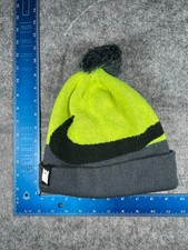 Nike Beanie Toque Youth One Size Dark Teal Yellow Knit Swoosh Acrylic Pom Ski