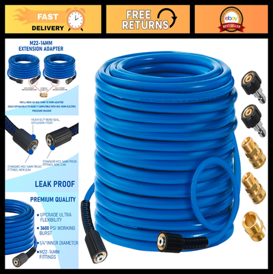 #ad 100FT Pressure Washer Hose 3600 PSI Kink Resistant Quick Connect M22 x 3 8quot; Ex $112.99