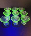 Set Of 9 VTG Anchor Hocking Uranium Green Block Optic Sherbet Dessert Cups