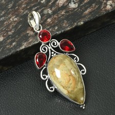Rhyolite Garnet Gemstone Ethnic Handmade Pendant Jewelry For Women 2.8
