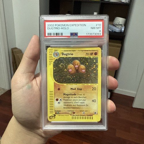 2002 Pokemon Expedition #10 Dugtrio Holo PSA 8 swirl on the card