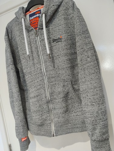 Superdry Hoodie Men's Full Zip Orange Label Flint Grey Marl Embroidered Logo XL - Picture 3 of 17