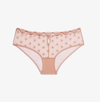 Etam Nacre Embroidered Tulle Boyshort sz L Blush