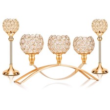 Gold Crystal Candle Holders Decorative Candelabra 3 Arms Candlesticks Hold