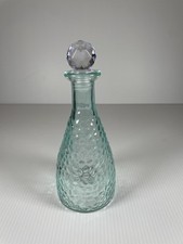 Decorative Sea Green Hammered Glass Bottle with Fitted Plastic Stopper