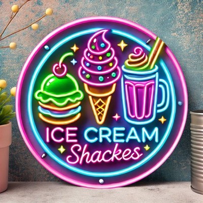 2D Printed Metal Sign ''Ice Cream Shop'' for Home Restaurant Cafe Store Wall Decor