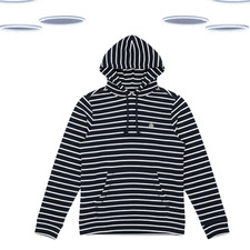 Image of Ex Fat Face Men’s Hoodie - Textured Overhead Striped Navy (Size M)