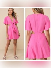 Lulus Perfect Day for Love Pink Cutout Tie-Front Mini Dress Women’s XS NEW