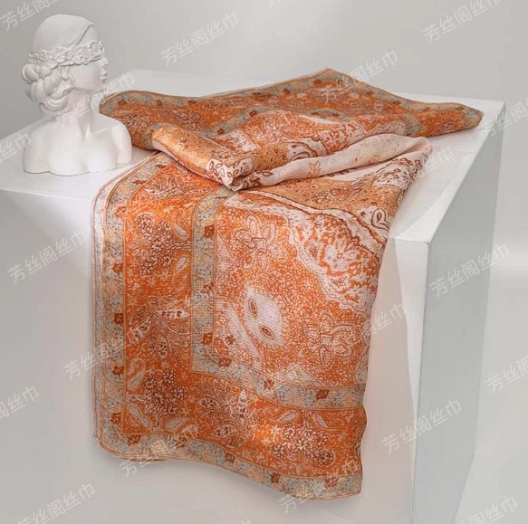 Bufanda 100% Seda Morera Mantón Negro Pañuelo 65X65cm Encaje Estampado Bandana Envoltura Foto 4 de 4