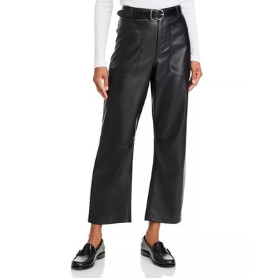 Steve Madden Women Black Faux Leather Haniel Casual Barrel Leg Crop Pants Size L