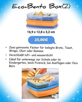 Tupperware Eco Bento Box, Lunch, Vesper, Brotdose (2 Stück blau+orange) Bentobox