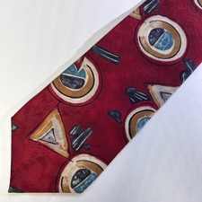 Reed St James Mens Silk Necktie Burgundy Geometric Abstract Made in USA Vintage