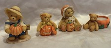 4 Pumpkin Themed Cherished Teddies - Leslie, Ed, Connie,  470333