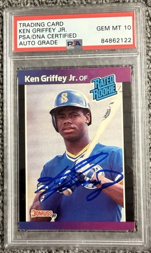 Ken Griffey Jr. 1989 Donruss Rated Rookie #33 Baseball Card PSA/DNA 10 Auto