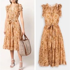 Ulla Johnson Virginia Dress Midi Belt Ruffle Yellow Meadow Cottage Cotton 2