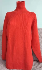 Super thick cable knit sweater, XL, ribbed wool jumper, turtleneck, red, Vigoss