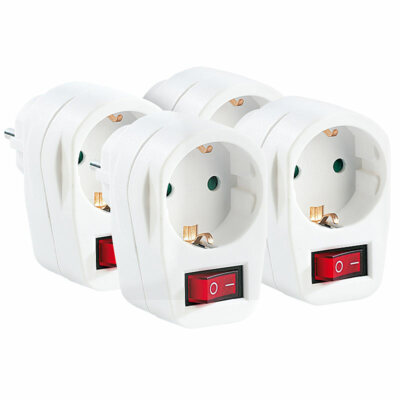 revolt 4er-Set Stromspar-Steckeradapter mit Netzschalter für 230-V-Geräte