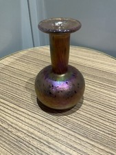 Vintage Mtarfa Glass Vase Stamped Pink Purple Black Dots Iridescent 9 X 14 Cm