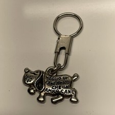 Vintage Dog Friend Keychain Signed Italy Italian Silver Tone Unique Puppy Read