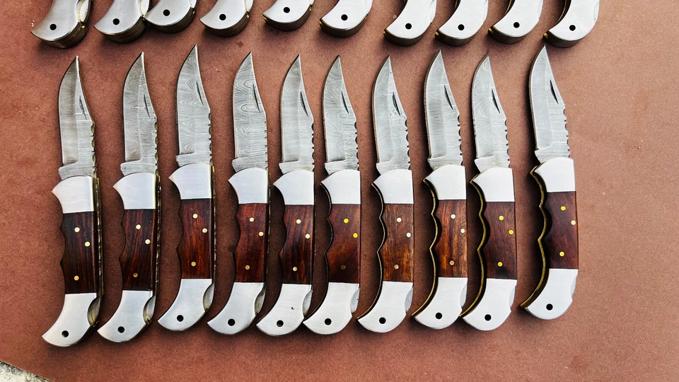 Lot of 20 PCS Damascus handmade Back Lock Folding Pocket knife camping Hunting - Image 3 of 4