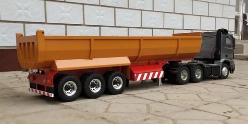 Semirimorchio dumper scala metallo grande su misura 1/14 3 assi 820 mm NUOVO - Foto 2 di 10