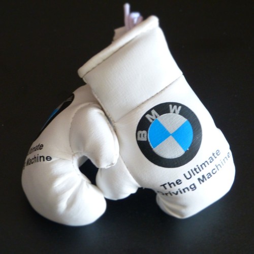 Paire de mini gants de boxe BMW par exemple pour voiture rétroviseur intérieur similicuir blanc cadeau - Photo 1 sur 2