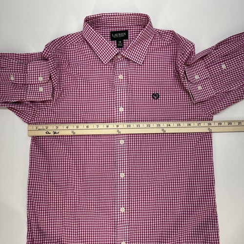 Lauren Ralph Lauren Button Up Long Sleeve Youth 18 Pink Checked - Picture 5 of 10