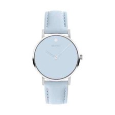 MOVADO SIGNATURE 0607901 BABY BLUE LEATHER STRAP STAINLESS CASE WOMENS WATCH