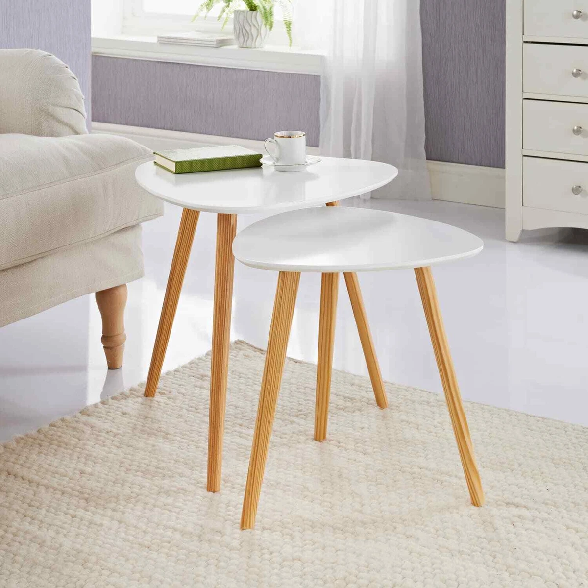 Bjorn Set Of 2 Table Side End Tables Bedroom Living Room Decor Furniture White