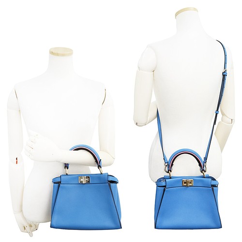 FENDI Peekaboo Mini Handbag Calfskin, Royal Blue 8BN316 - Picture 8 of 11