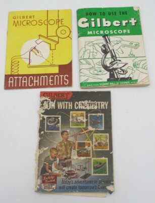Vtg Lot of 3 Gilbert Microscope Books How to Use Fun With Chemistry Attachments