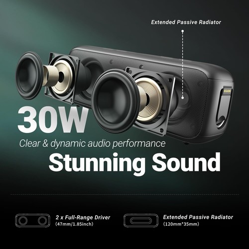 Tragbarer Bluetooth Lautsprecher, 30W Musikbox mit leistungsstarker Klang, 35h A - Bild 2 von 7