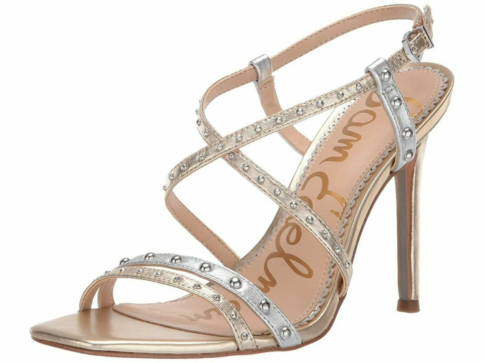 Women's Sam Edelman Lennox Studded Leather Heeled Sandals ,Gold & Silver Sz 7.5
